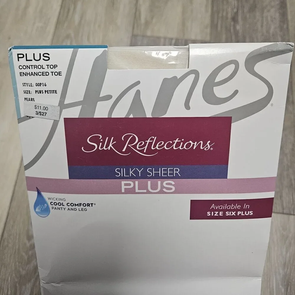 Hanes Silk Reflections Control Top Enhanced Toe Size Plus Petite Pearl Wicking